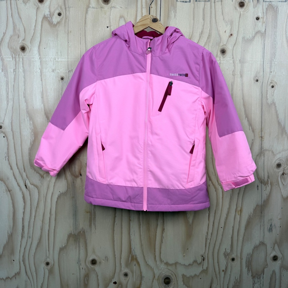 Swiss Tech Hooded Jacket Kids S 6-6X Pink Fleece Lined Winter Coat Hood Pockets